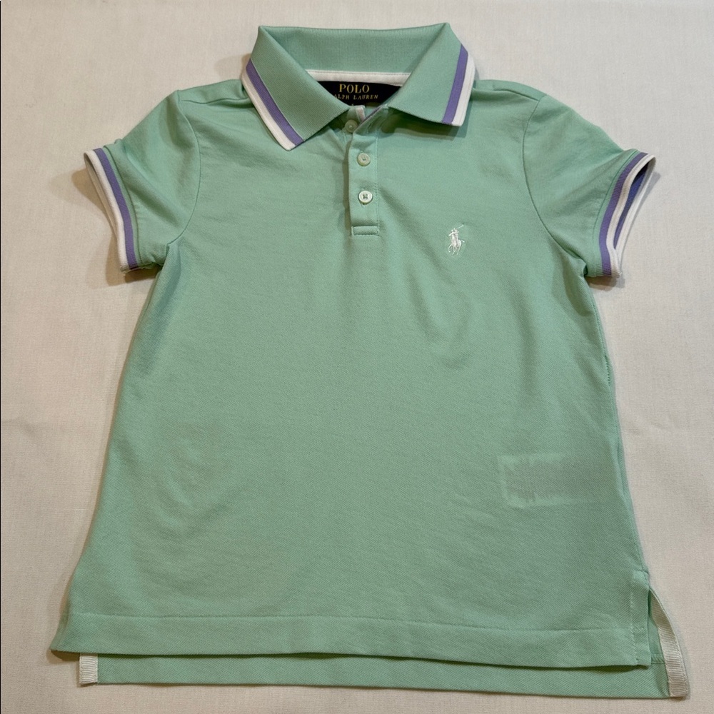 POLO RALPH LAUREN Iconic Cotton Mesh Polo Shirt Girls Size 5 Light Green #Spring